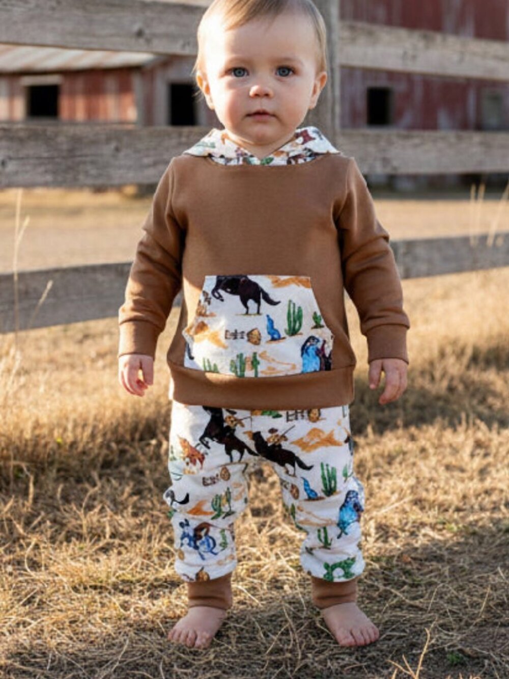 Boys Western Outfit: Cowboy Hoodie & Jogger Set - Cotton Blend